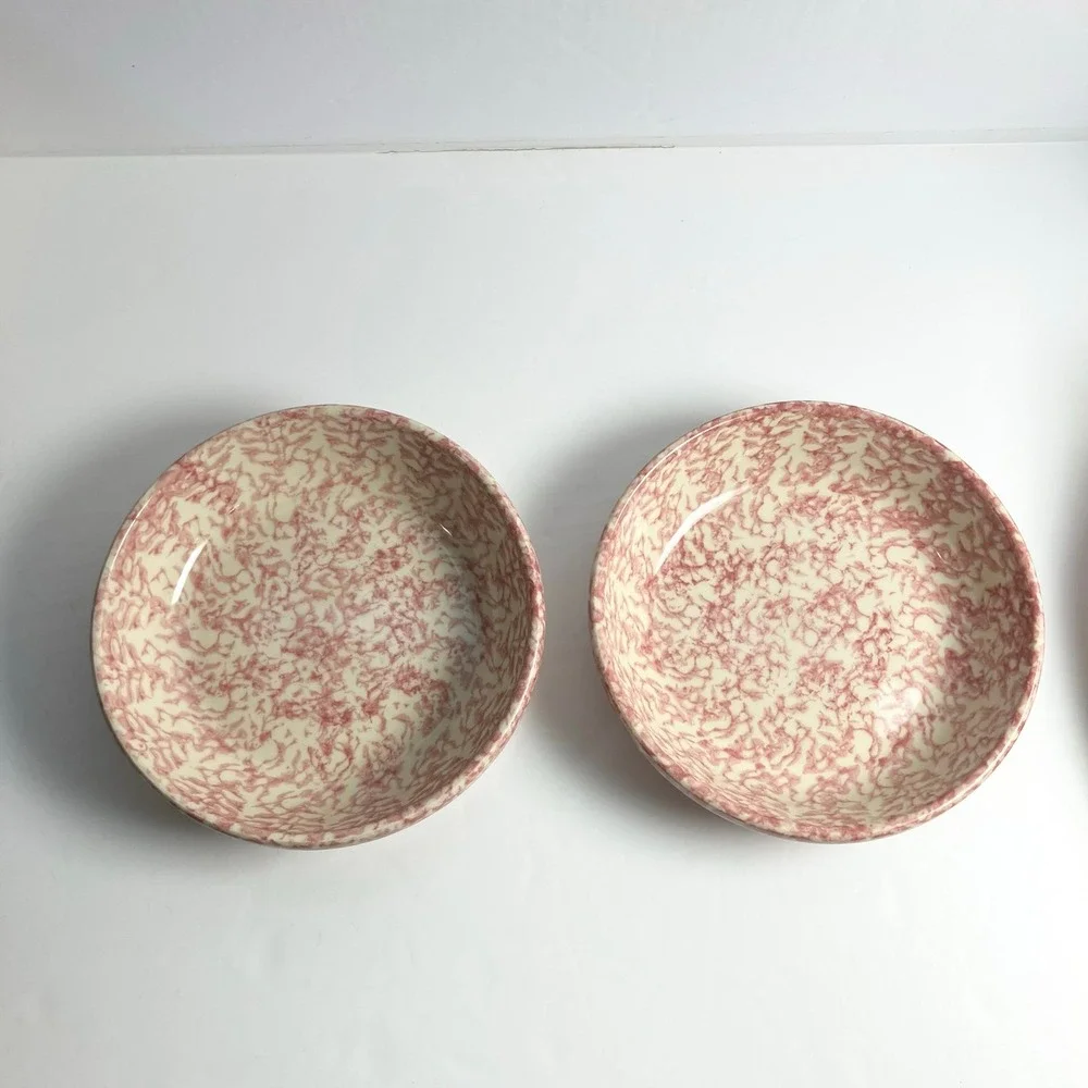 Set of 2 Pink Roseville Pottery Sponge Ware 8